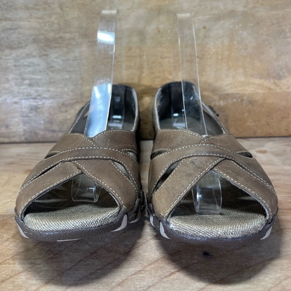 Skechers SUEDE Bikers Pulsate Womens Sz 6 Open Toe Slip On Tan Flats Shoes 46458 - Picture 2 of 8